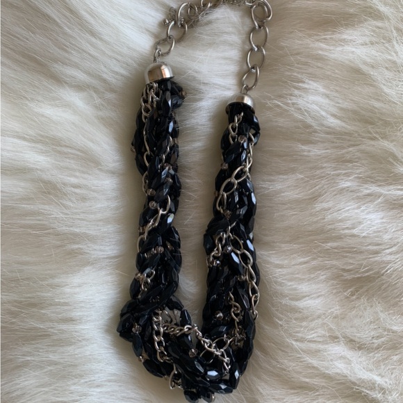 Silver& Black Bead Rope Necklace - Picture 1 of 4